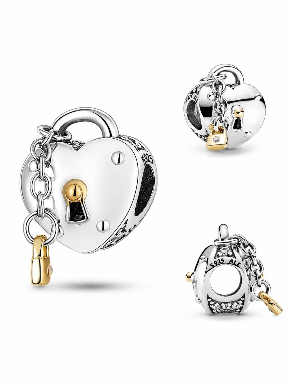 Two-Tone Heart Padlock & Key Charm